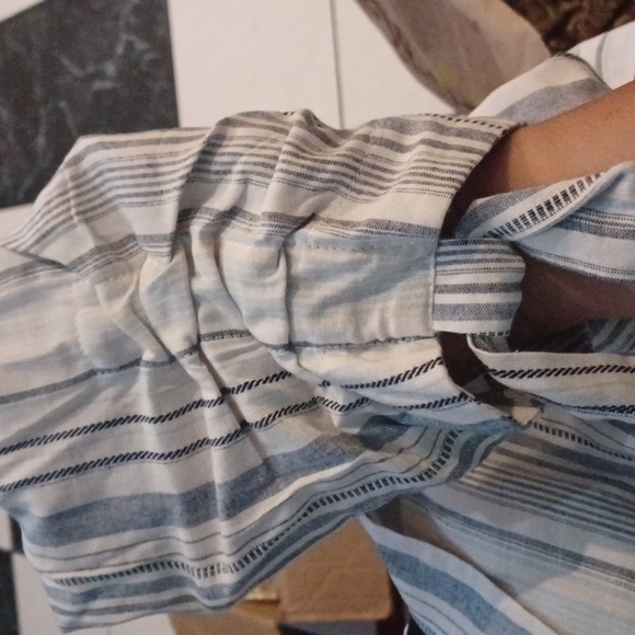 DREW Catalina Striped 3/4 Sleeve Linen Tie Sleeve Blazer Jacket M Blue White - Picture 6 of 6